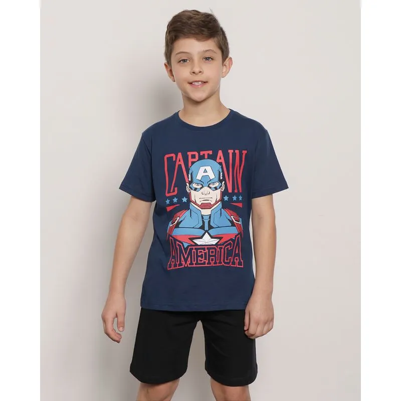 Camiseta Infantil Marvel Manga Curta Capitão América Azul 8