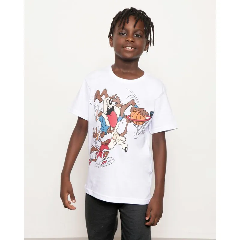 Camiseta Infantil Manga Curta Warner Taz e Coiote Branca 10