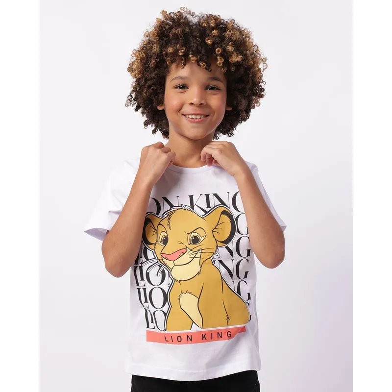 Camiseta Infantil Algodão Disney O Rei Leão Manga Curta Branca 8