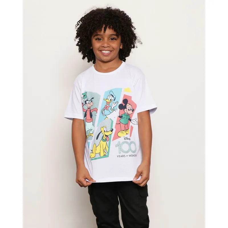 Camiseta Infantil Disney Manga Curta Personagens Branca 8