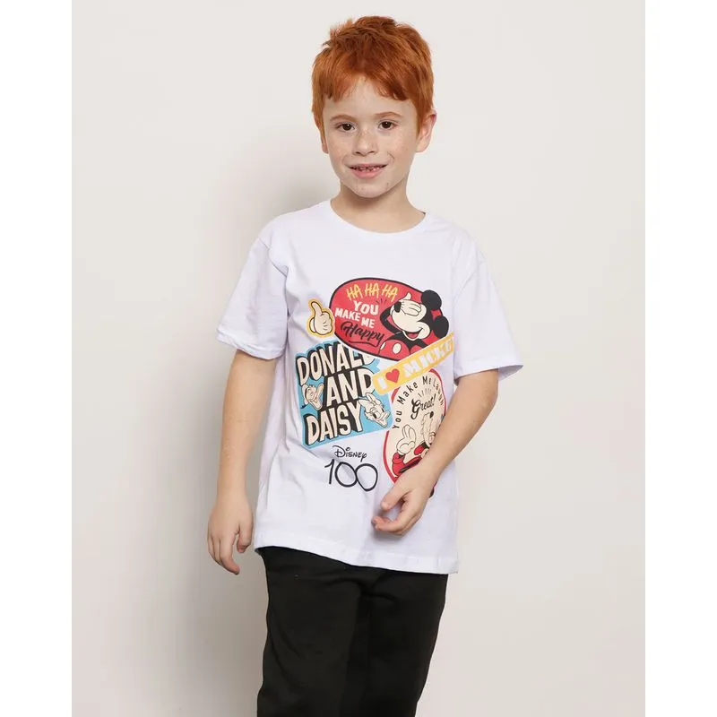 Camiseta Infantil Manga Curta Disney 100 Anos Branca 6