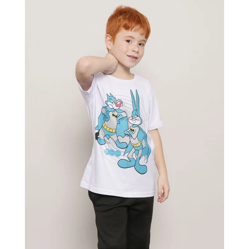 Camiseta Infantil Warner Frajola e Pernalonga de Batman Branca 8
