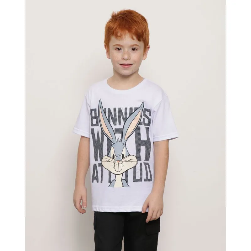 Camiseta Infantil Manga Curta Warner Estampa Pernalonga Branca 8
