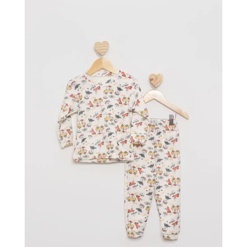 Pijama Bebê Soft Manga Longa Estampa Ursinho Off White 1