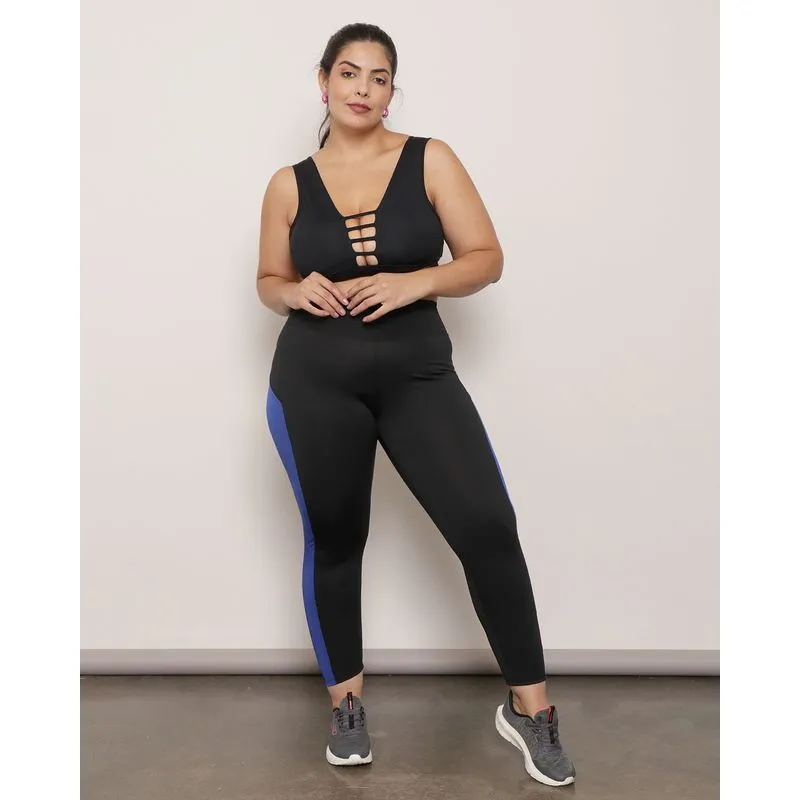 Calça Pluz Size Legging Fitness Com Recortes Laterais Preta G1