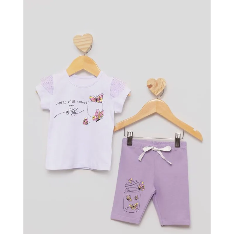 Conjunto Bebê com Tule e Estampa Borboletas Branco 2