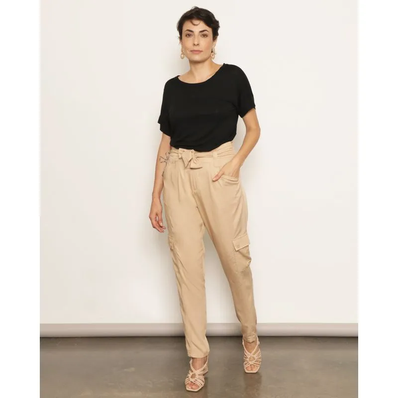 Calça Feminina Berry & Co. Viscose Cargo Bege G