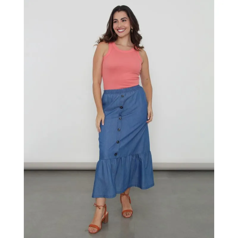 Saia Jeans Feminina Berry & Co. Três Marias Azul M