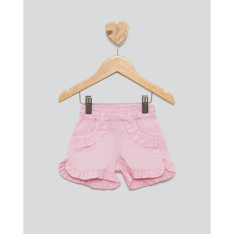 Short Bebê Sarja Com Bolso Babado Rosa Claro P