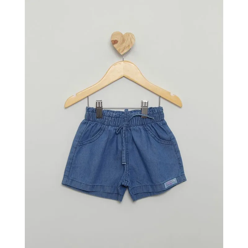 Short Jeans Bebê Cordão Decorativo Bolso Azul G