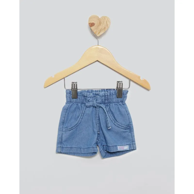 Short Jeans Bebê Cordão Decorativo Azul 2