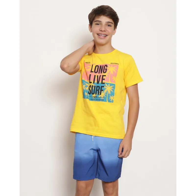 Camiseta Juvenil Manga Curta Estampa Surf Amarelo 16