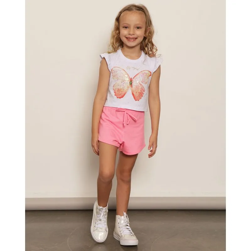 Short Infantil Curto Moletinho Com Glitter Rosa 4