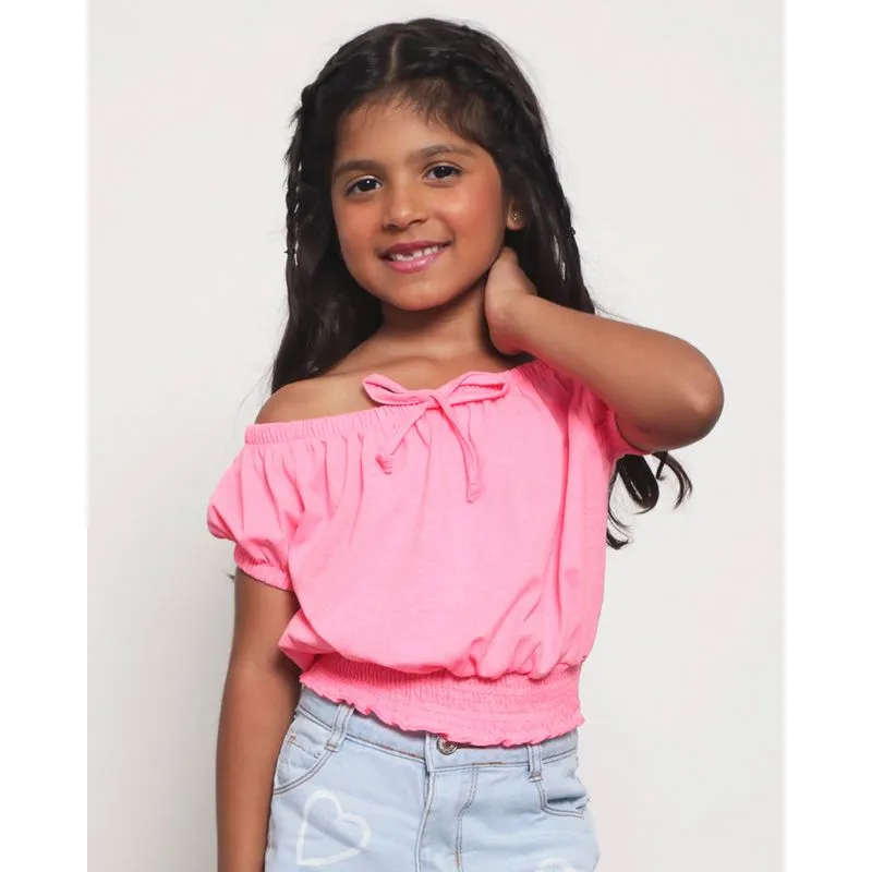 Blusa Infantil Cropped Manga Curta Com Lastex Neon Rosa 8