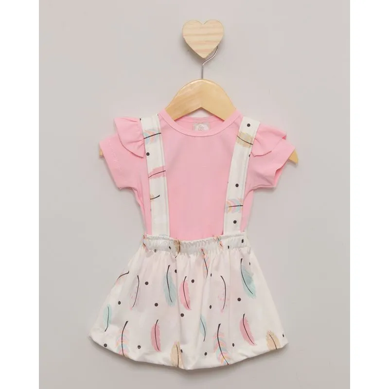 Conjunto Bebê Salopete Estampado Rosa P