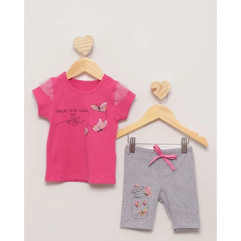 Conjunto Bebê com Tule e Estampa Borboletas Rosa Escuro 1