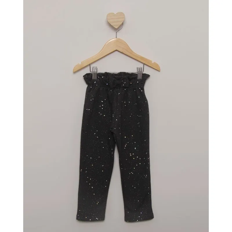 Calça Bebê Moletom Cargo Preta com Brilho 1