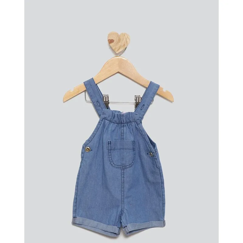 Macaquinho Jeans Bebê Alça Regulável Bolso Azul G
