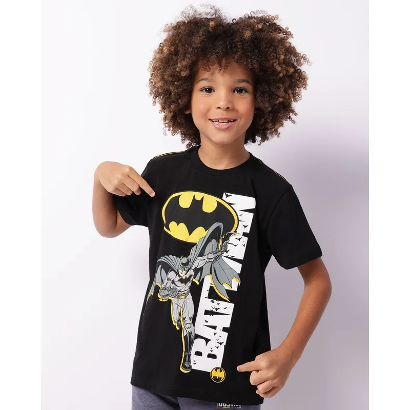 Camiseta Infantil DC Comics Batman Manga Curta Preta 6