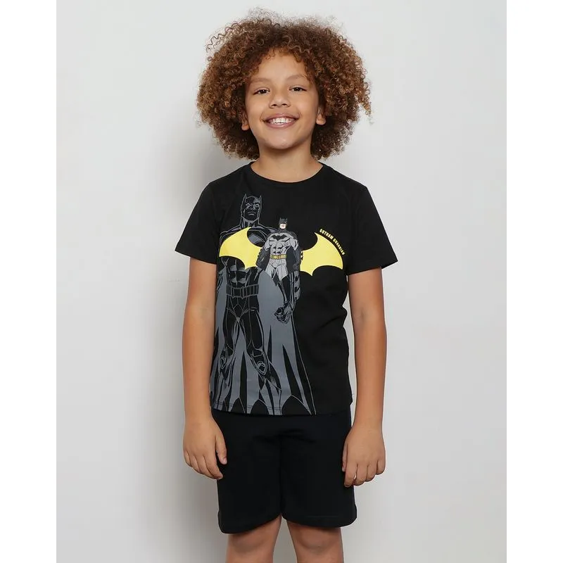 Camiseta Infantil Manga Curta Dc Comics Estampa Batman Preta 10