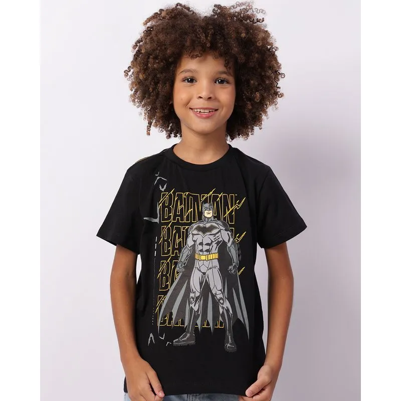Camiseta Infantil DC Comics Batman Manga Curta Preta 6