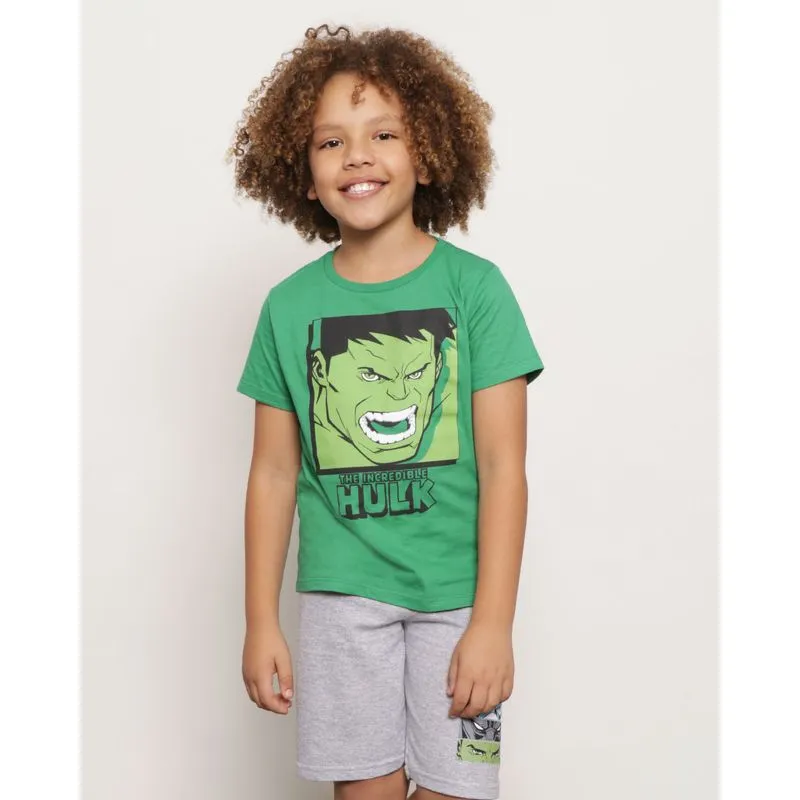 Camiseta Infantil Marvel Manga Curta Estampa Hulk Verde 4