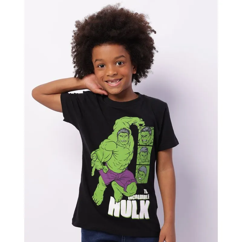 Camiseta Infantil Marvel Hulk Manga Curta Preta 8