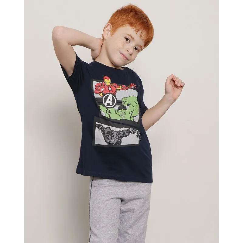 Camiseta Infantil Marvel Manga Curta Vingadores Marinho 4