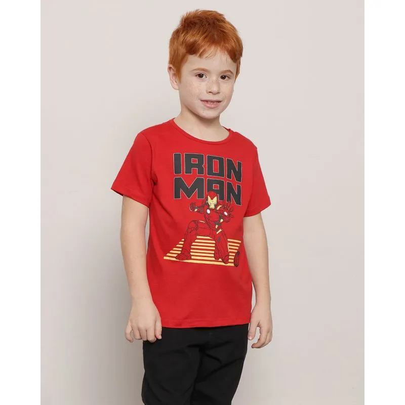 Camiseta Infantil Manga Curta Marvel Homem De Ferro Vermelha 6