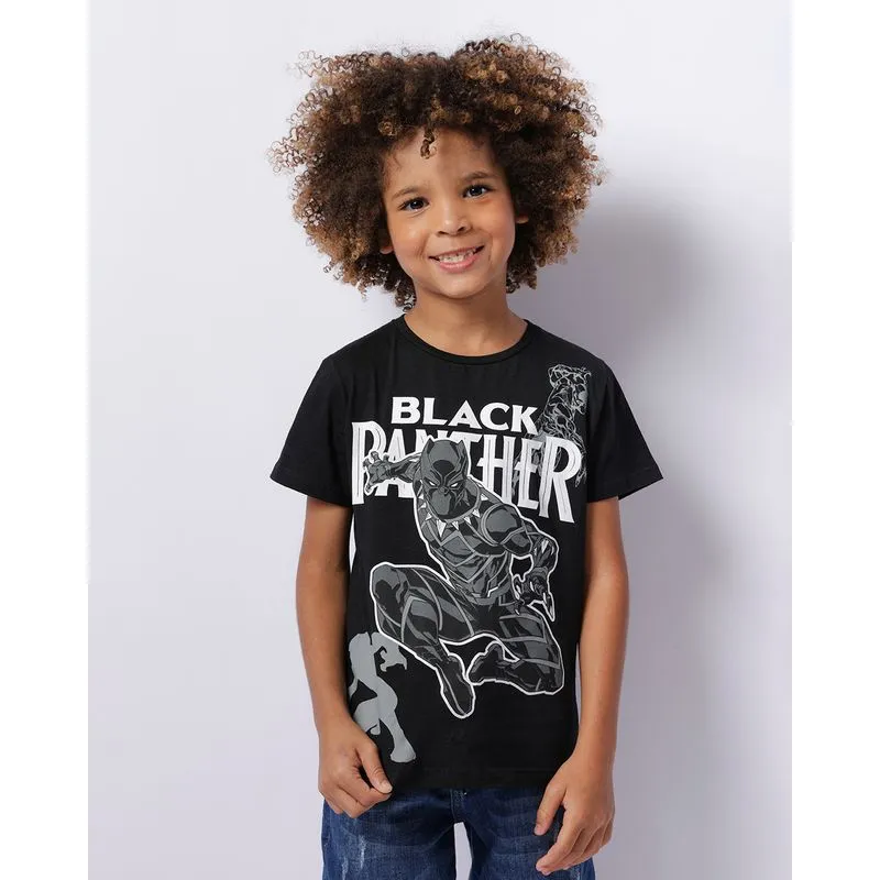 Camiseta Infantil Manga Curta Marvel Pantera Negra Preta 4