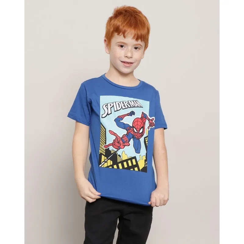 Camiseta Infantil Marvel Manga Curta Homem Aranha Azul 10
