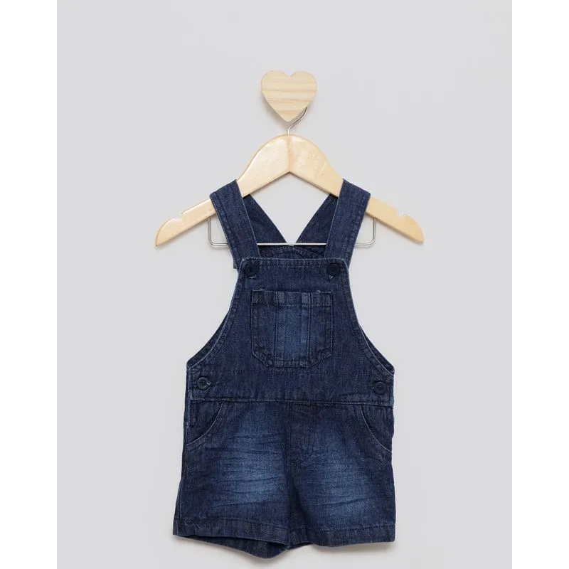 Macaquinho Jeans Bebê Com Bolso Azul P