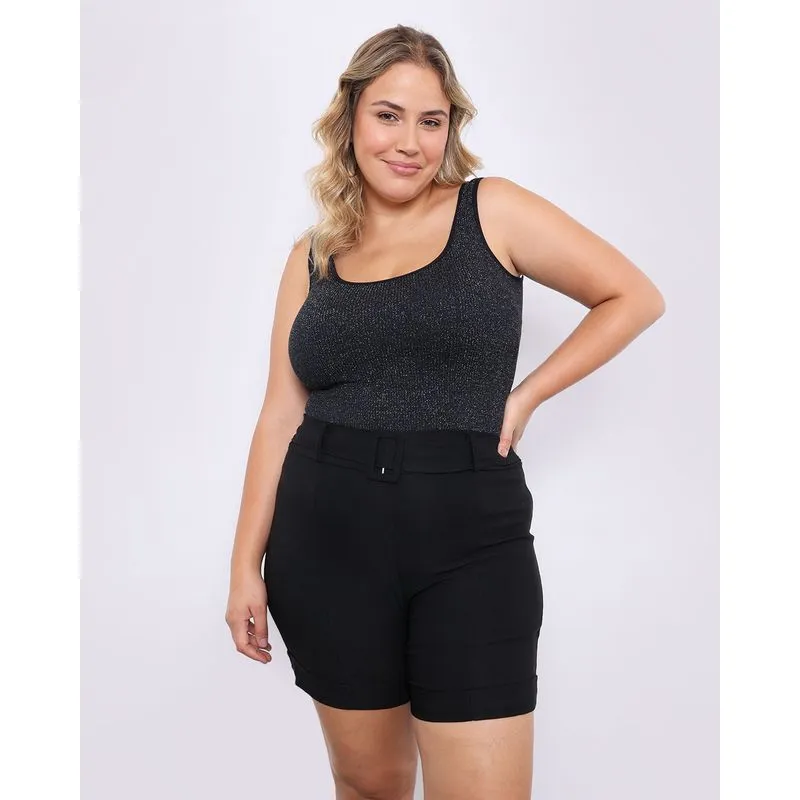 Regata Plus Size Feminina Cropped Sem Costura Preta G1