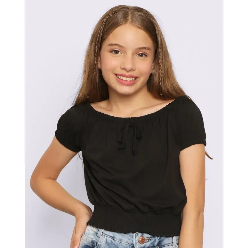Blusa Juvenil Ciganinha Com Elástico Preta 12