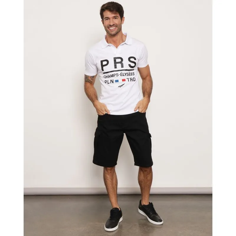 Bermuda Jeans Masculina Reta Com Bolso Cargo Preta 38