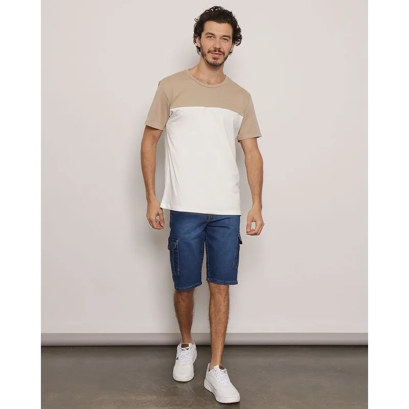 Bermuda Jeans Masculina Reta Com Bolso Cargo Azul 42