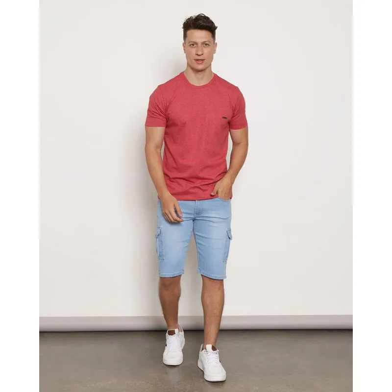 Bermuda Jeans Masculina Reta Com Bolso Cargo Azul 46