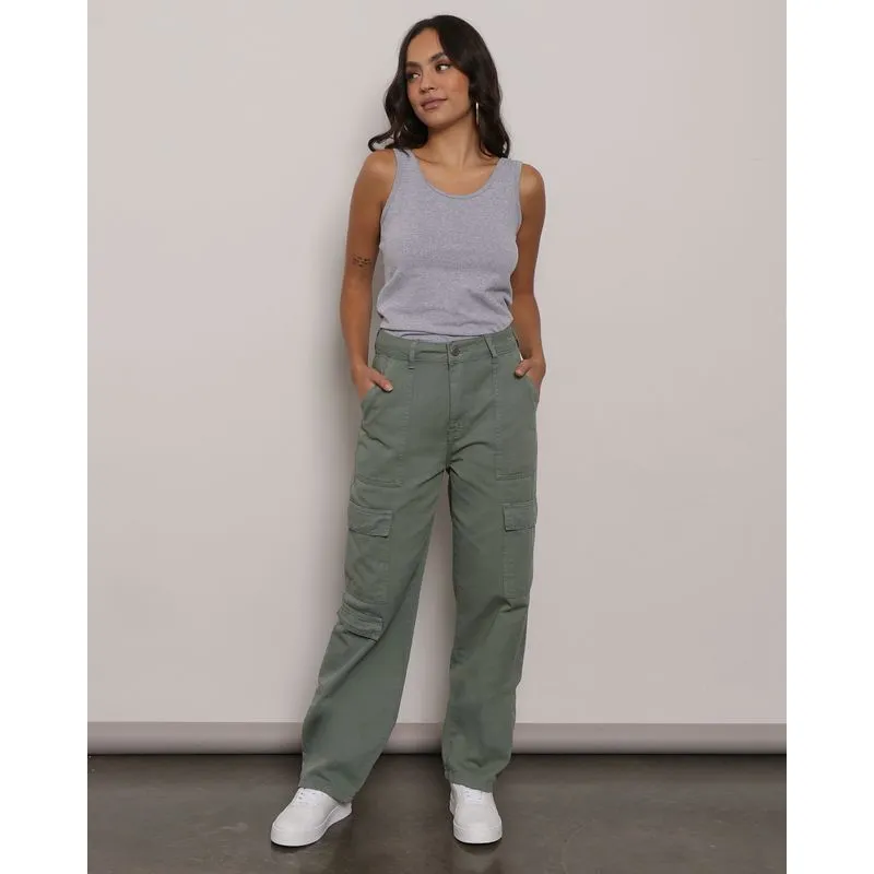 Calça Feminina Sarja Bolso Cargo Verde 38