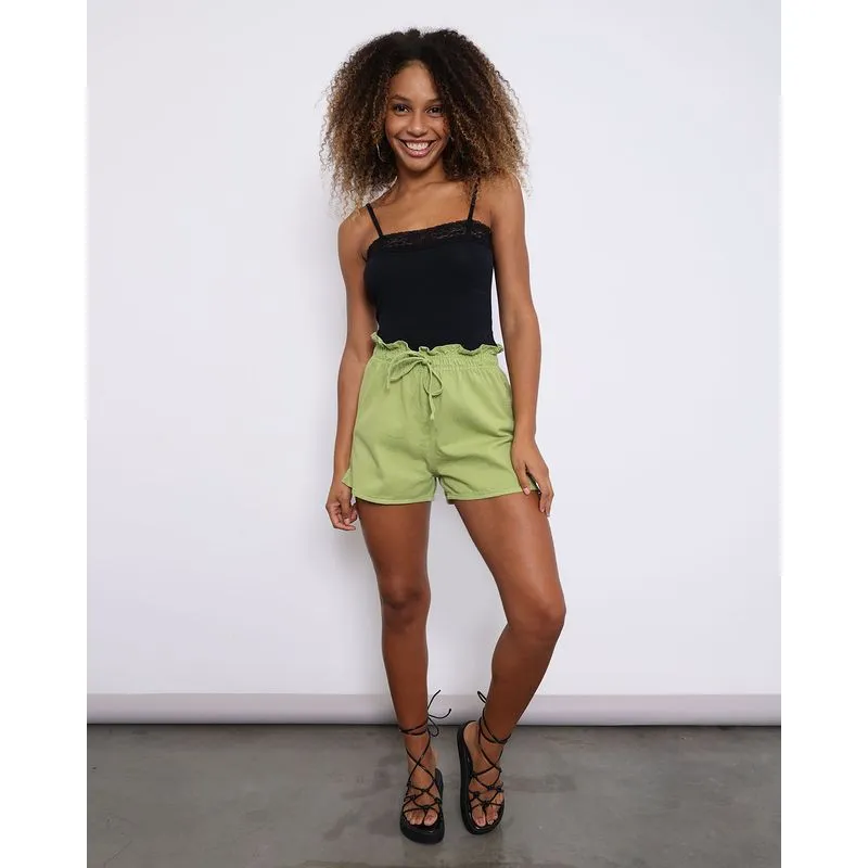 Short Sarja Feminino com Bolsos Elástico Verde G