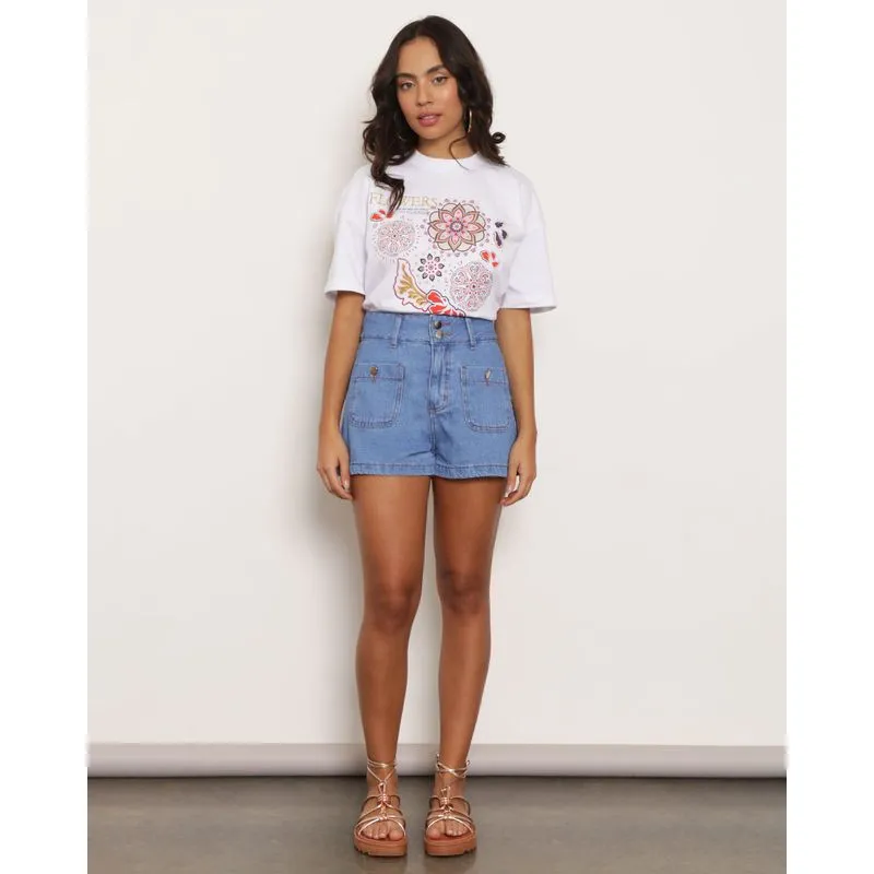 Short Jeans Feminino Com Bolsos Azul 38
