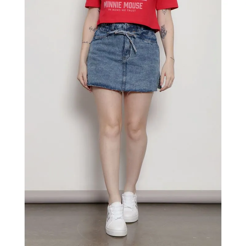 Short Saia Feminino Curto com Aberturas Laterais e Amarração Azul 44