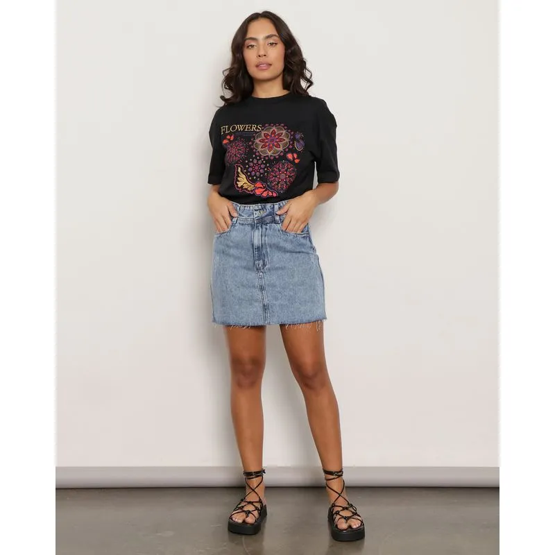 Saia Jeans Feminina Com Puídos Barra Desfiada Azul 44