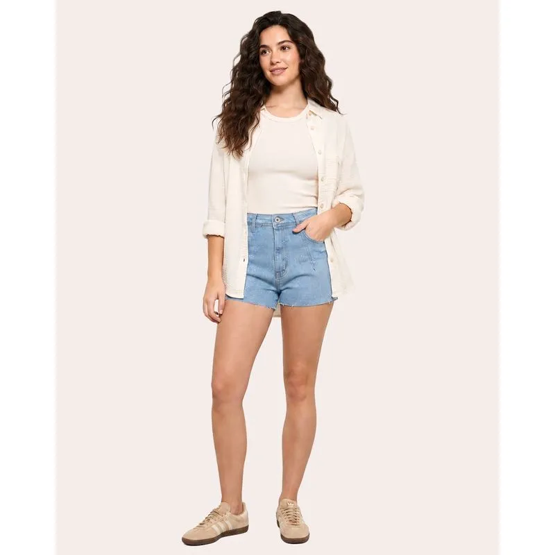 Short Jeans Feminino Com Glitter Azul 40