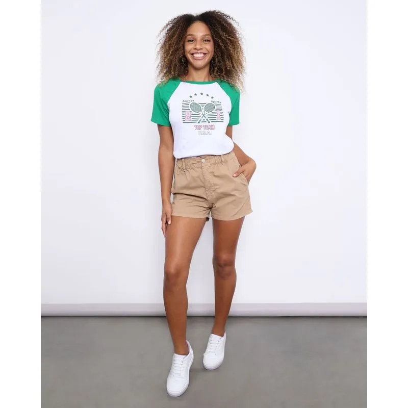Short Sarja Feminino Curto Com Bolsos Marrom 46