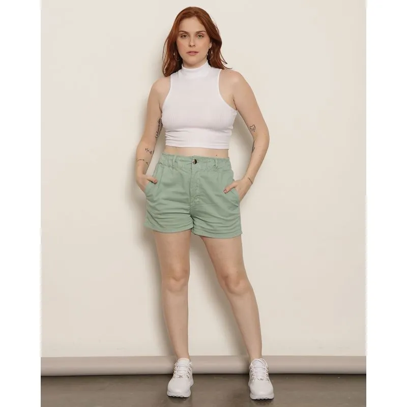 Short Feminino Sarja Curto Com Bolsos Verde 40