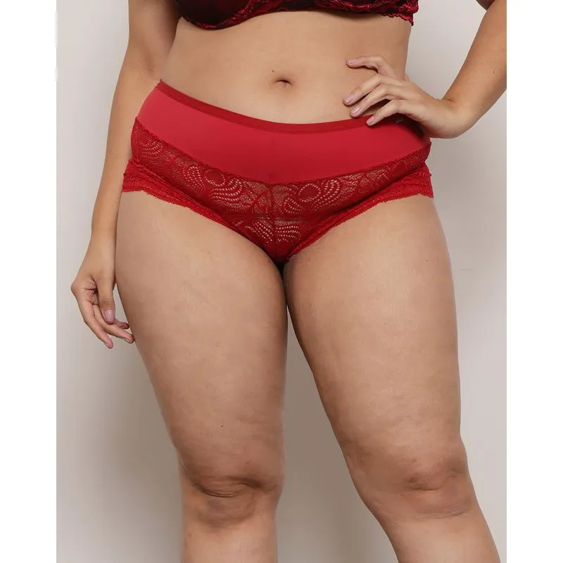 Calcinha Plus Size Feminina Caleçon Renda Vermelha 50