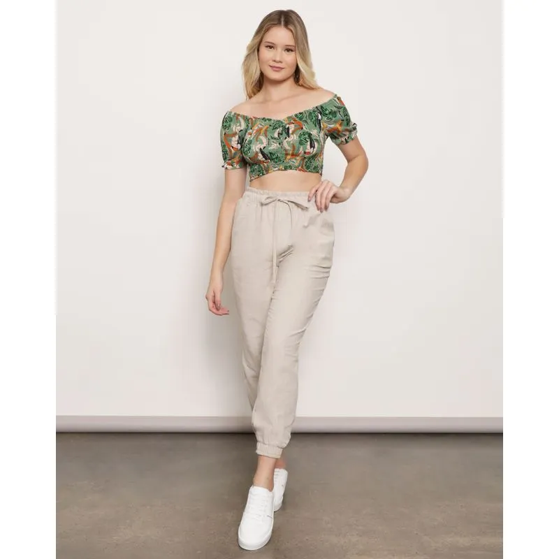 Calça Feminina Jogger Com Cordão Bege 46