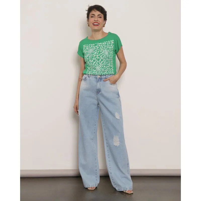 Calça Jeans Feminina Reta Destroyed Azul 38