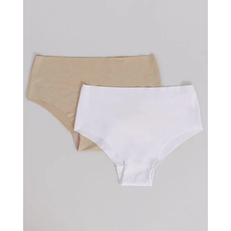 Kit 2 Calcinhas Feminina Caleçon Sem Costura Branca e Bege UN