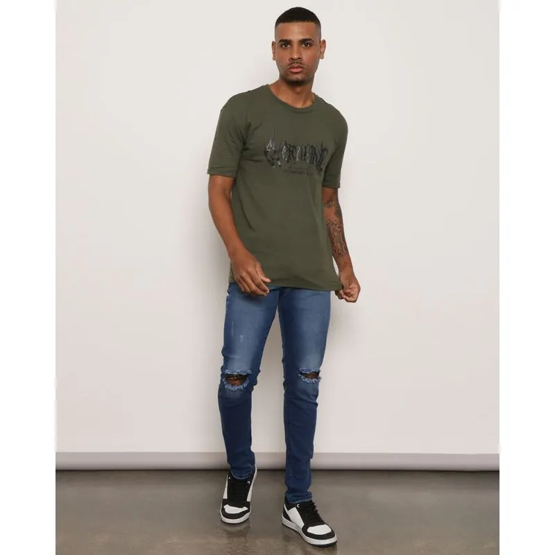 Calça Jeans Masculina Slim Destroyed Azul 40